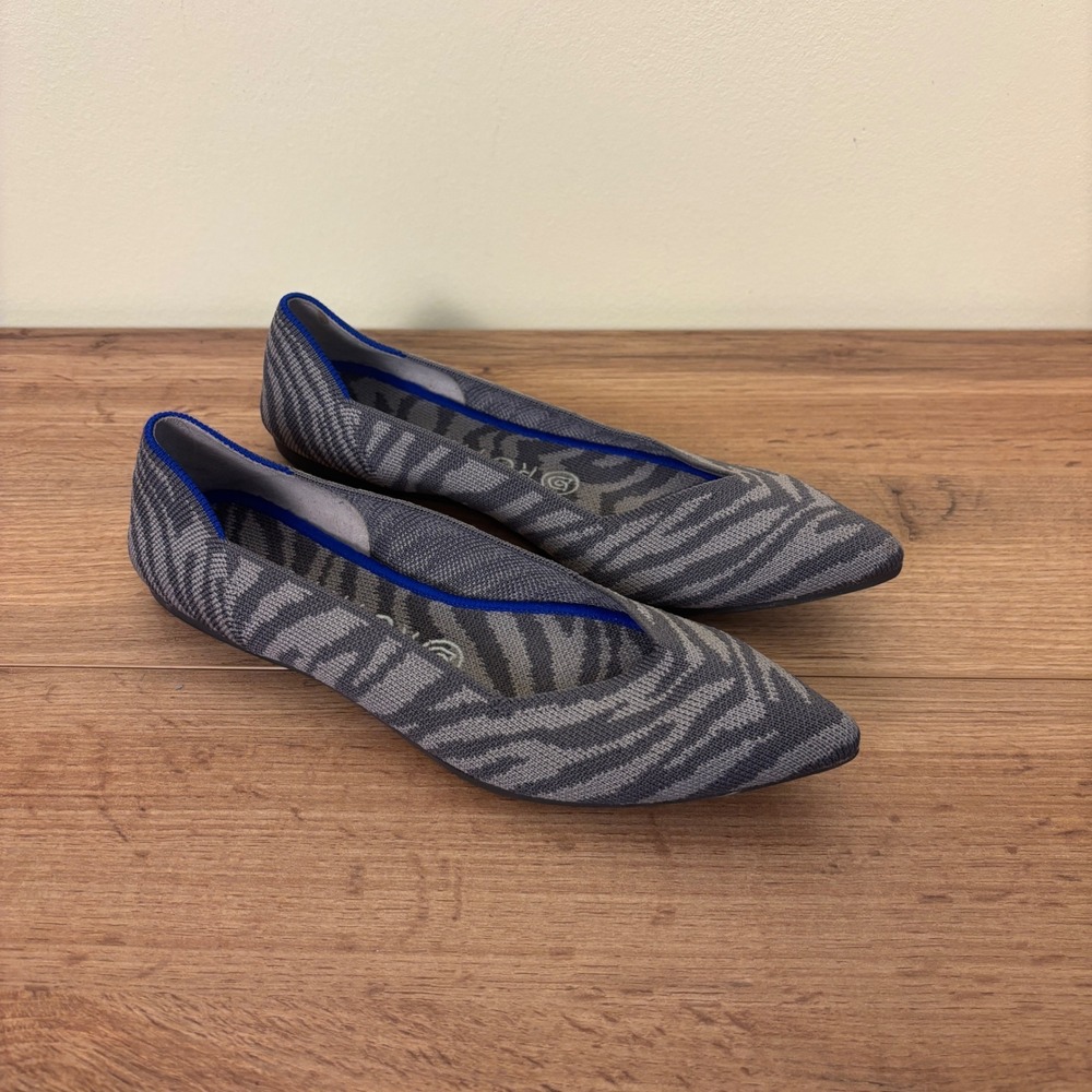ROTHY'S The Point Flats Gray Zebra Print Women Size 8 Pointed Toe Knit Comfort